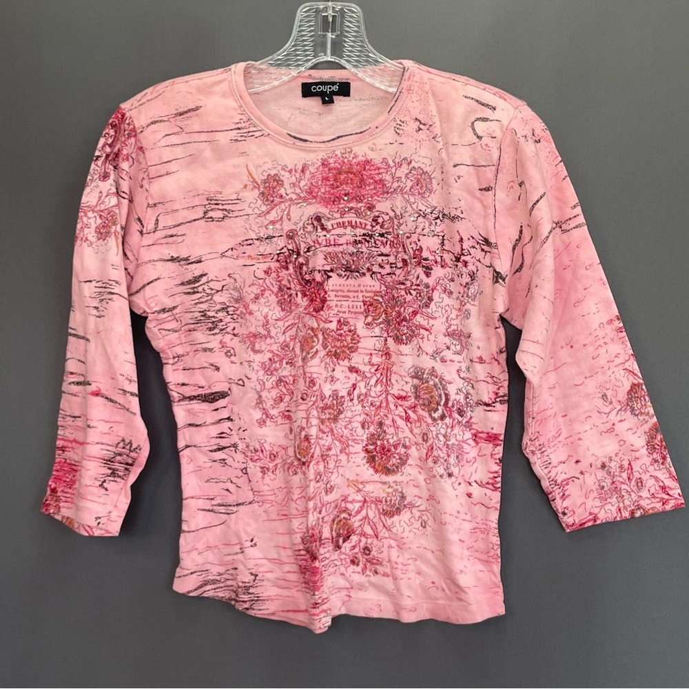 COUPÉ pink French Barbie graphic floral abstract print bedazzled Paris cafe core